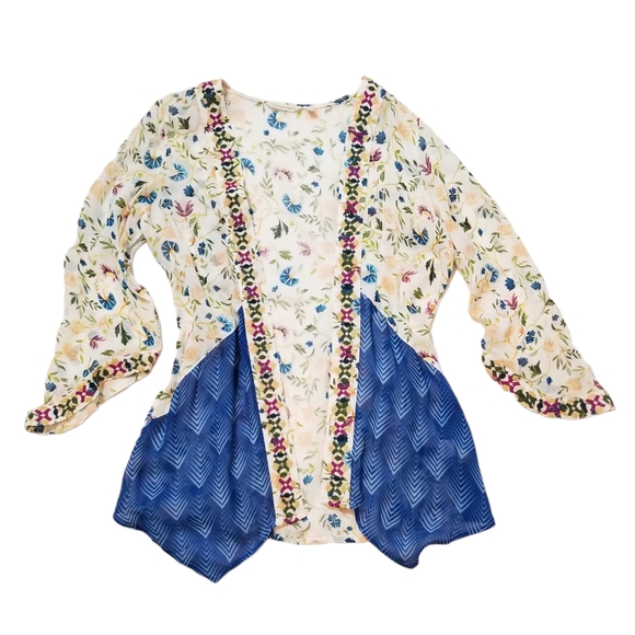 SOFT SURROUNDINGS Art Nouveau Topper Size S Embroidered Kimono Boho Beach Floral - Picture 10 of 11